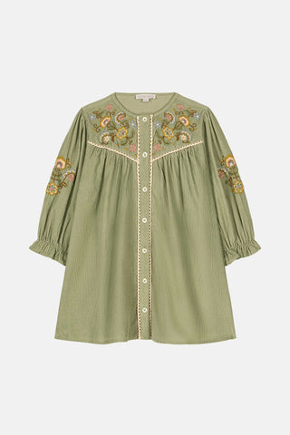 Cordkleid Floriane Mintgrün mit Handstickerei von Louise Misha
