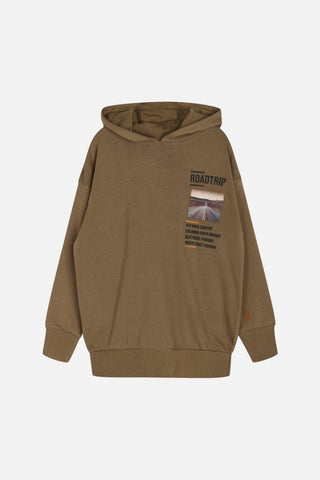 Hoodie Saymon Khaki mit Roadtripmotiv von Hust & Claire