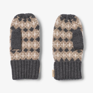 Merinowolle Daumenhandschuhe Charcoal Melange Herz Wheat