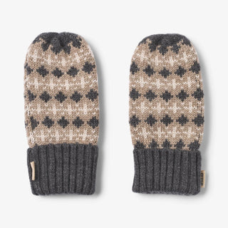 Merinowolle Daumenhandschuhe Charcoal Melange Herz Wheat