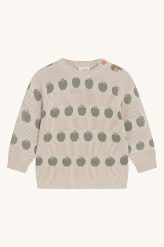 Bambus Feinstrick-Pullover Beige mit grünem Apfelprint von Hust and Claire