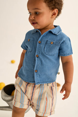 Baby Kurzarm Musselin-Hemd Gale Denim Blue von Cozmo
