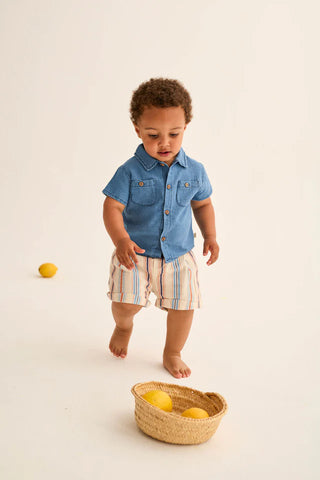 Baby Kurzarm Musselin-Hemd Gale Denim Blue von Cozmo