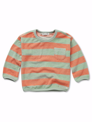 Frottee-Sweatshirt Grün-Neonorange gestreift von Sproet & Sprout