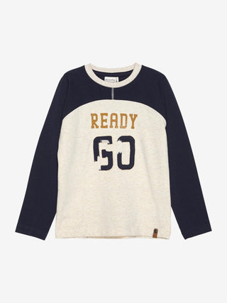 Shirt Beige Melange mit “READY GO” Print von Minymo