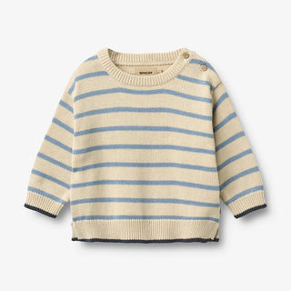 Baby-Strickpullover Morgan Faded Denim Stripe von Wheat
