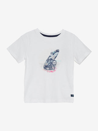 T-Shirt von Minymo Weiss mit Faultier und Surfbrett Sujet