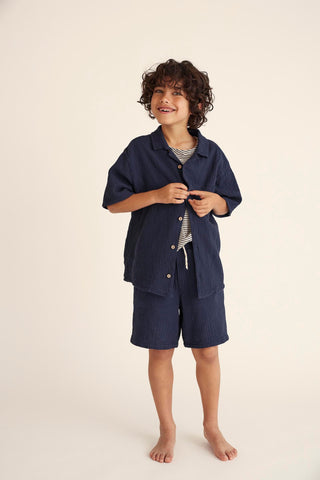 Musselin-Hemd Abel Navy Blau von Cozmo