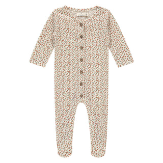 Modal Babystrampler mit Füssen Beige mit Blumenprint von A Tiny Story