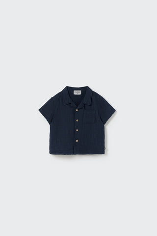 Baby Kurzarm Musselin-Hemd Abel Navy Blau von Cozmo