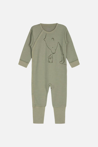 Wolle-Bambus Pyjama Moodi Khaki mit Bärenprint von Hust & Claire
