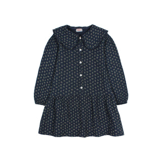 Musselin Kleid Navy Blau mit Blumenprint von Búho Barcelona