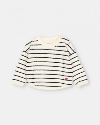 Baby Sweatshirt Terry Stripes Weiss-Dunkelblau gestreift von Búho