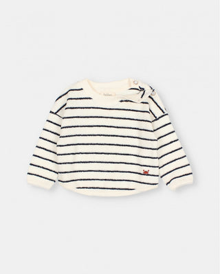 Baby Sweatshirt Terry Stripes Weiss-Dunkelblau gestreift von Búho