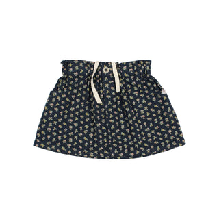 Baumwoll Mini Rock Navy Blau mit Blumenmuster von Búho Barcelona