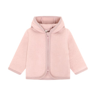 Merino Wollfleece Jacke mit Kapuze Woodrose Rosa von Huttelihut