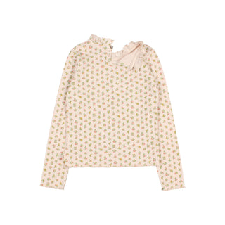 Rib T-Shirt Cream Pink mit Blumenmuster von Búho Barcelona