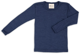 Wolle-Seide Kinder-Shirt Langarm Marine Blau von Engel Natur
