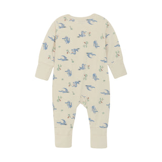 Bambus Langarm Strampler Beige mit blauem Krokodilprint von CeLaVi