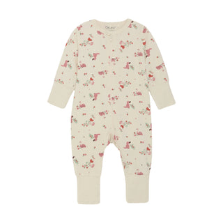 Bambus Langarm Strampler Beige mit pinkem Vogelprint von CeLaVi