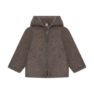 Merino Wollfleece Jacke mit Kapuze Brown Melange Braun von Huttelihut