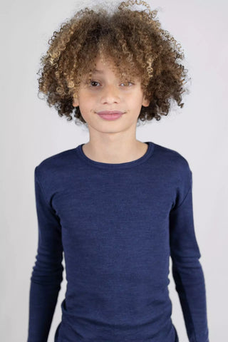 Wolle-Seide Kinder-Shirt Langarm Marine Blau von Engel Natur