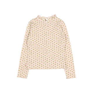 Rib T-Shirt Cream Pink mit Blumenmuster von Búho Barcelona