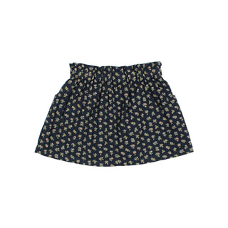 Baumwoll Mini Rock Navy Blau mit Blumenmuster von Búho Barcelona